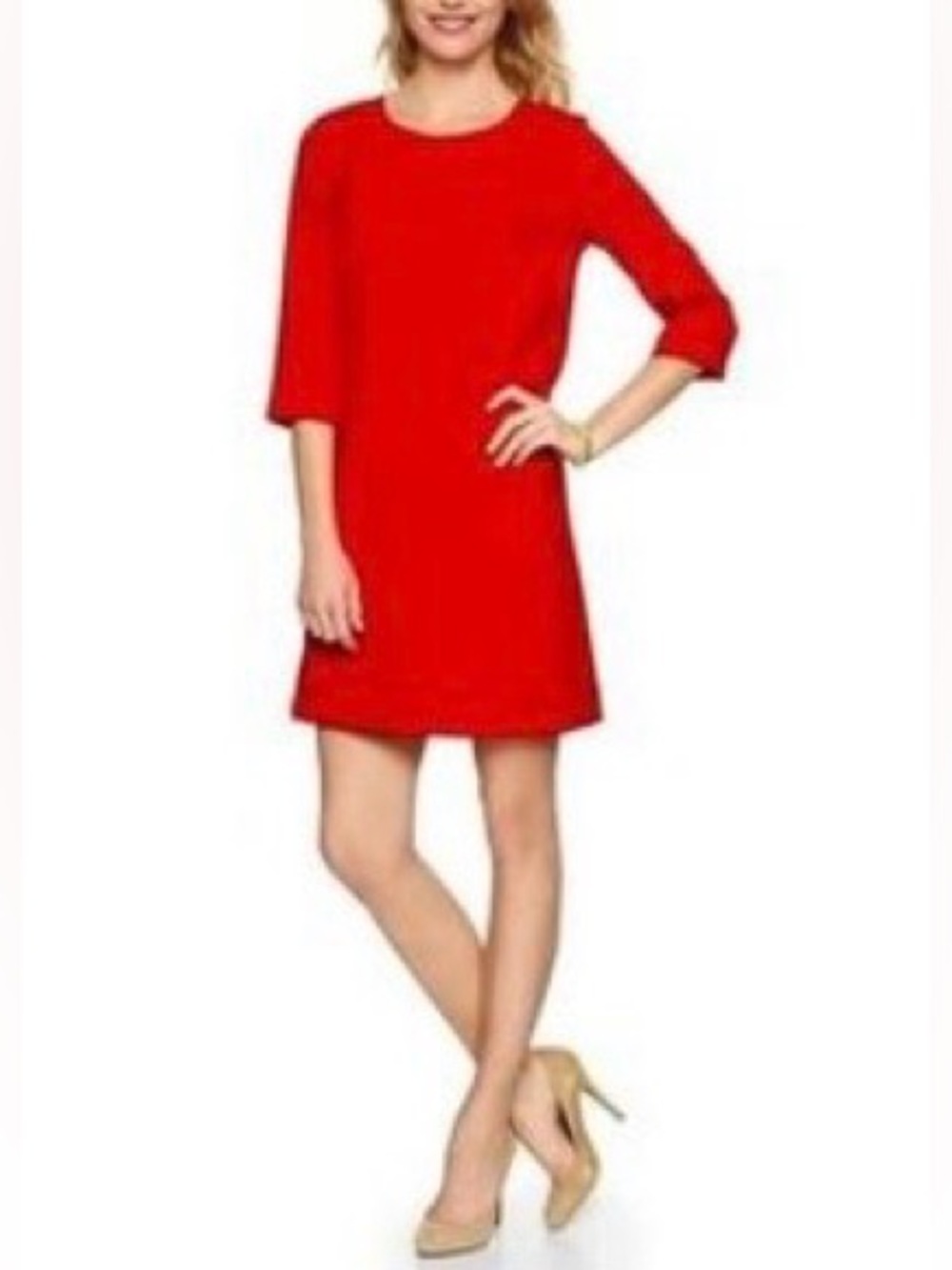 GAP Orange-Red Sheath Dress 3/4 Sleeves Casual Comfy Travel Sz 0. EUC!